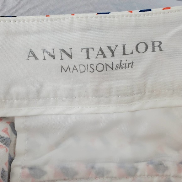 Ann Taylor Madison Womens 8 Orange Navy Blue White Geometric Pencil Skirt - Picture 7 of 11